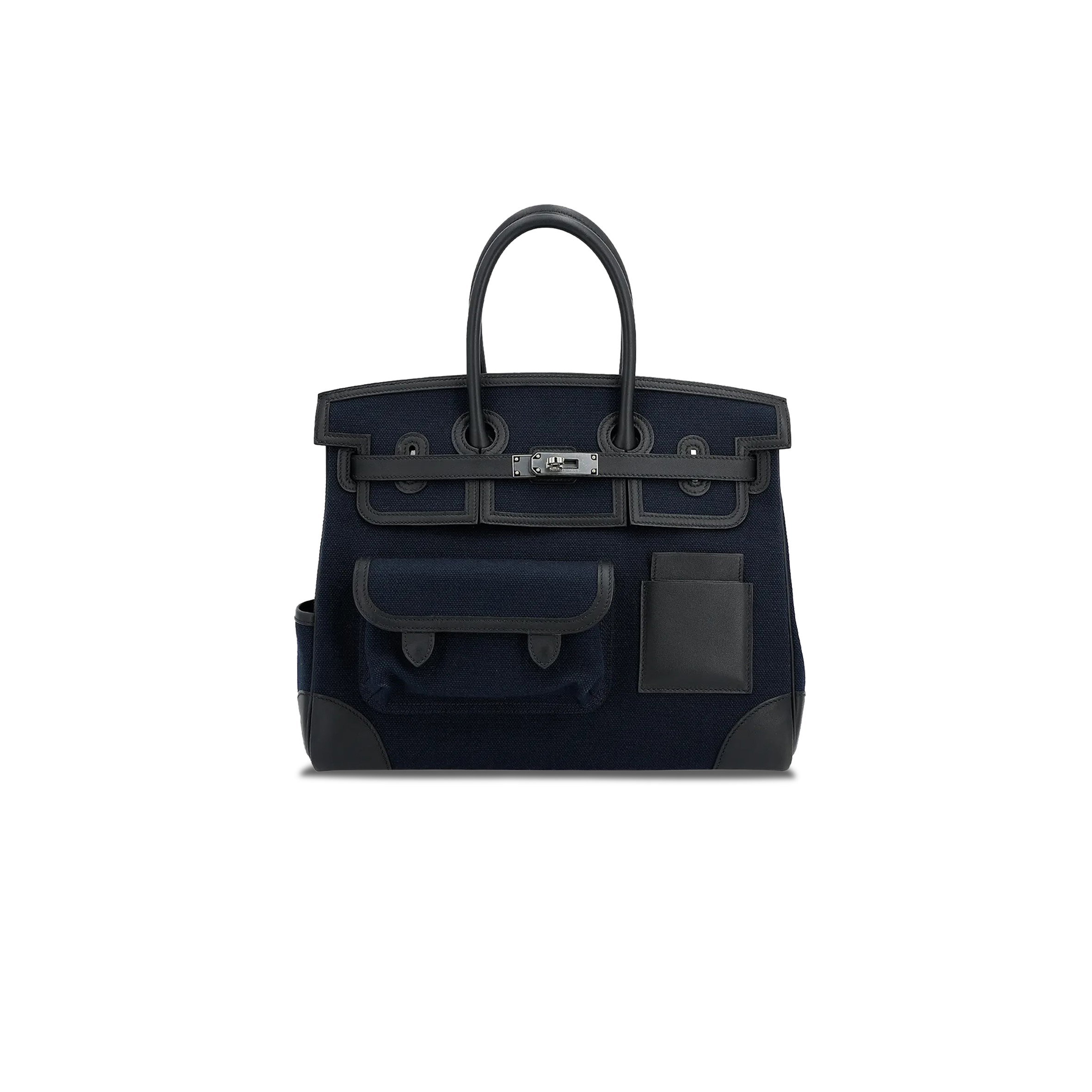 HERMES MASTER BIRKIN 35 SWIFT LEATHER CANVAS MIDNIGHT BLUE BLACK SILVER BUCKLE BAG 10027134 (35*27*18cm)